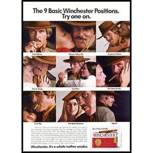 1973 Winchester Cigars Vintage Print Ad Ladies Man Positions Sexist Wall Art